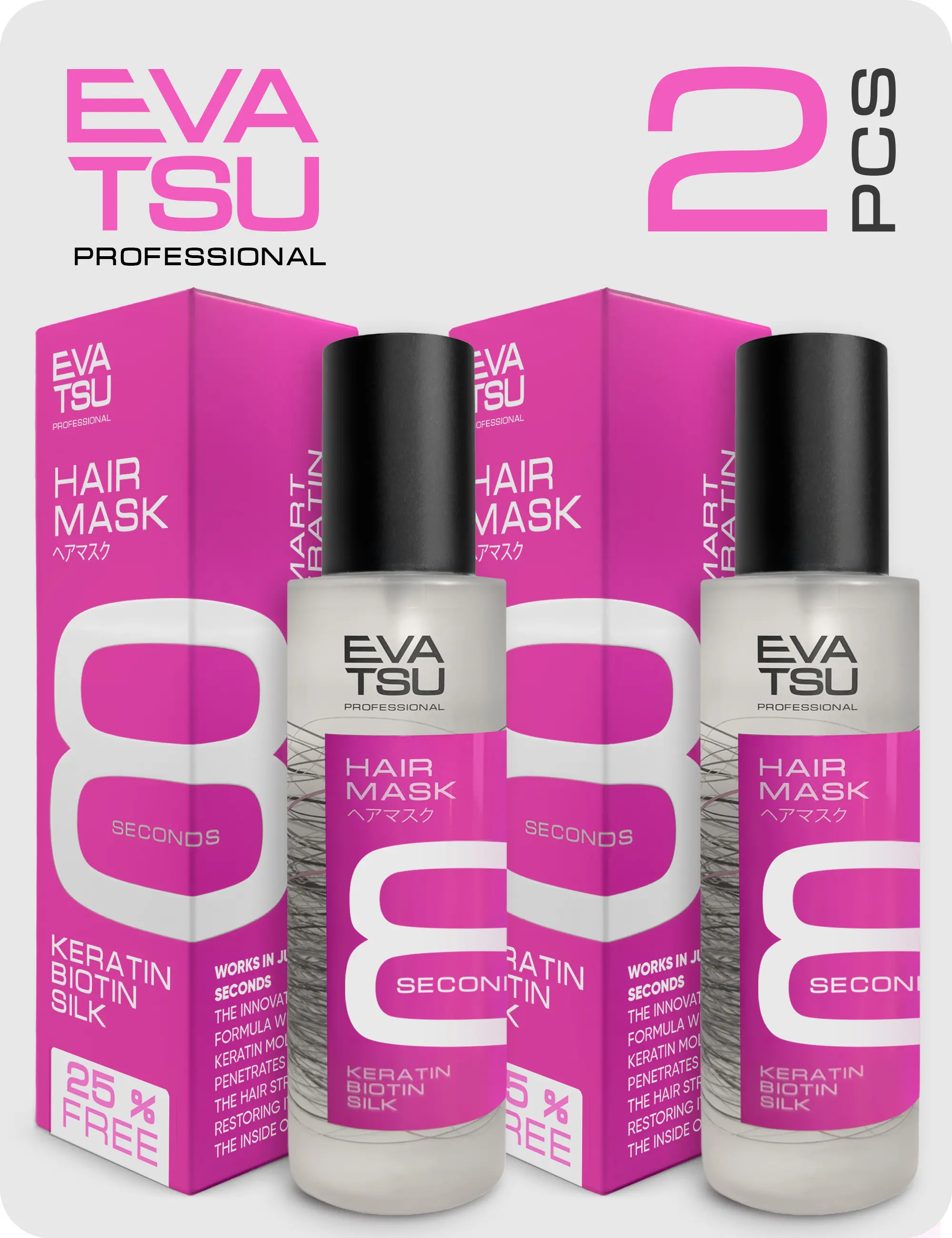 2 PCS  8 Second Keratin Biotin Silk Hydrating Hair Mask Spray Anti-Frizz Keratin Treatment for Dry, Damaged, Color-Treated Hair, Silky Smooth Glossy Finish Haircare Repair Hydrate Moisturizing 6.75 oz