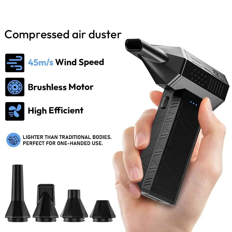 Heavy Duty Jet Fan Turbo Blower, Sturdy Turbo Fan & Electric Air Blower, Cordless Dust Blower for PC, Car, Keyboard & Outdoor, Compressed Air Cleaner w/ 4 Nozzles, High-Speed Portable Air Duster for Electronics