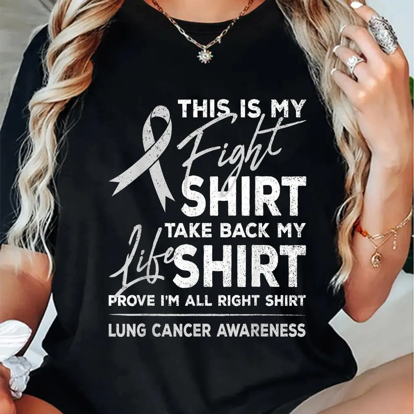 100% Cotton This Is My Fight Shirt - Lung Cancer Awareness Graphic Tee for Women & Men, T-Shirt, Black with White Ribbon Design, Support Shirt for Attire, Event Attire |   Style |   Glossy Fabric Finish.,Muppet,teck