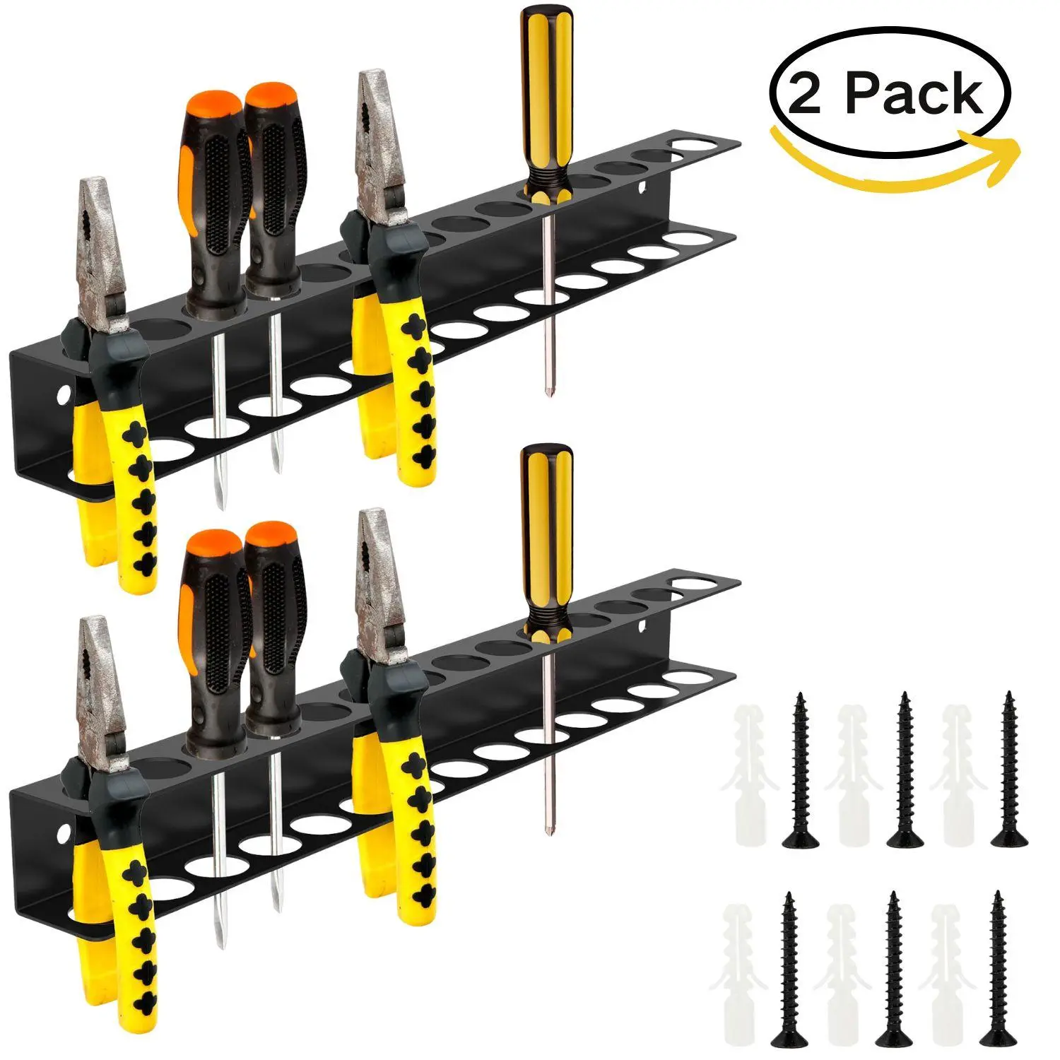 2 Pack Screw Driver Holder Wall Mount,Screwdriver Organizer, Metal Plier Organizer Wall Mount, Screwdriver Garage Tool Storage Rack for Garage Workshop Workbench Edge Tool Chest Cart