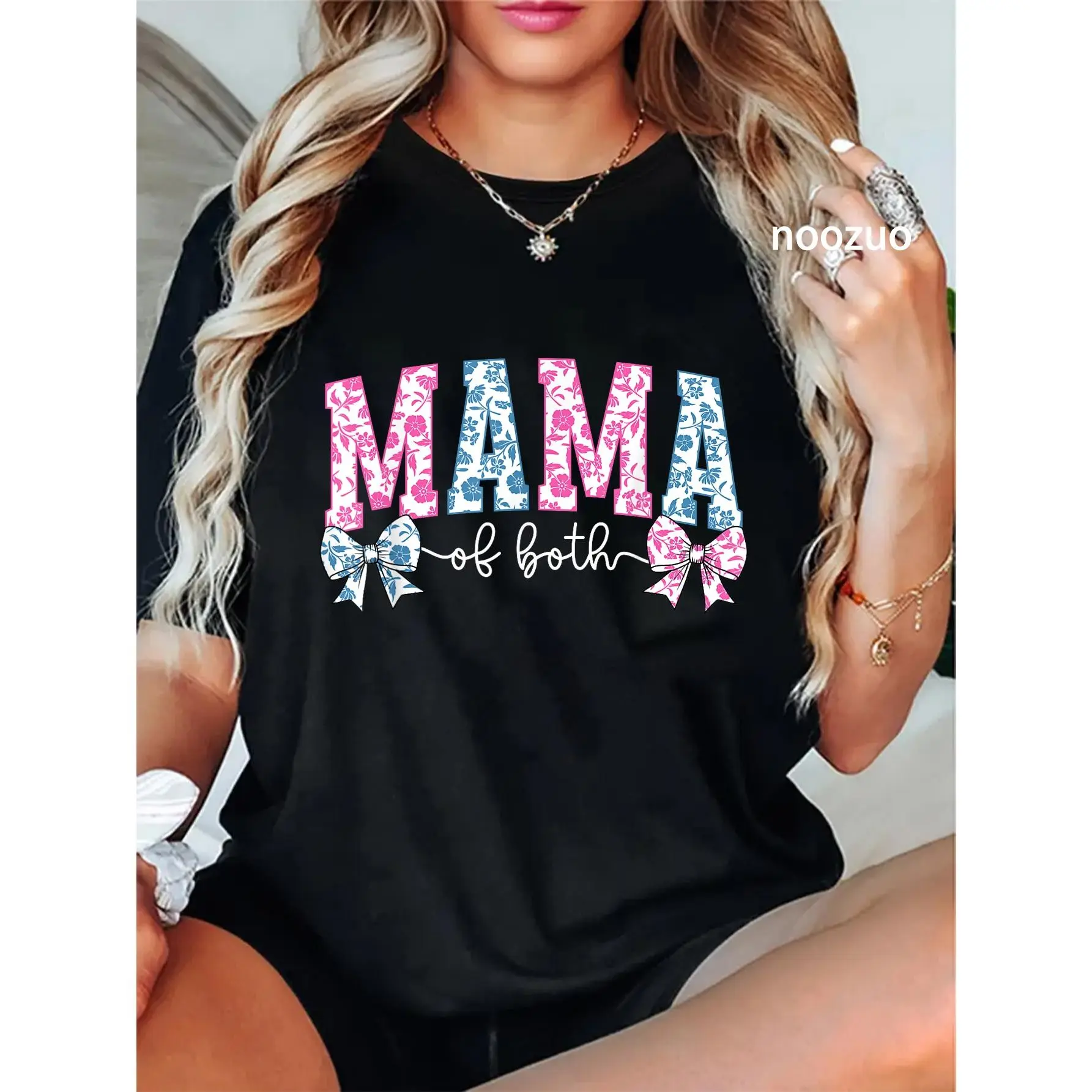 Women's Coquette Mama of Boys and Girls Sports Top, Casual T-Shirt for Sports & Outdoor Activities, Lady, Round Neck