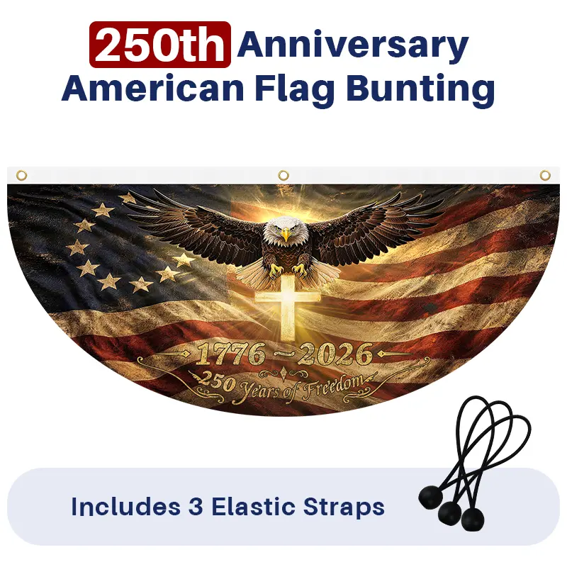 Patriotic Freedom Cross Polyester Backdrop Banner (3x5 FT, 3x1.5 FT Variant) - Weatherproof Outdoor Traditional Decoration, Independence Day 250th Anniversary Gift with Elastic Stretch Straps, Stars and Stripes
