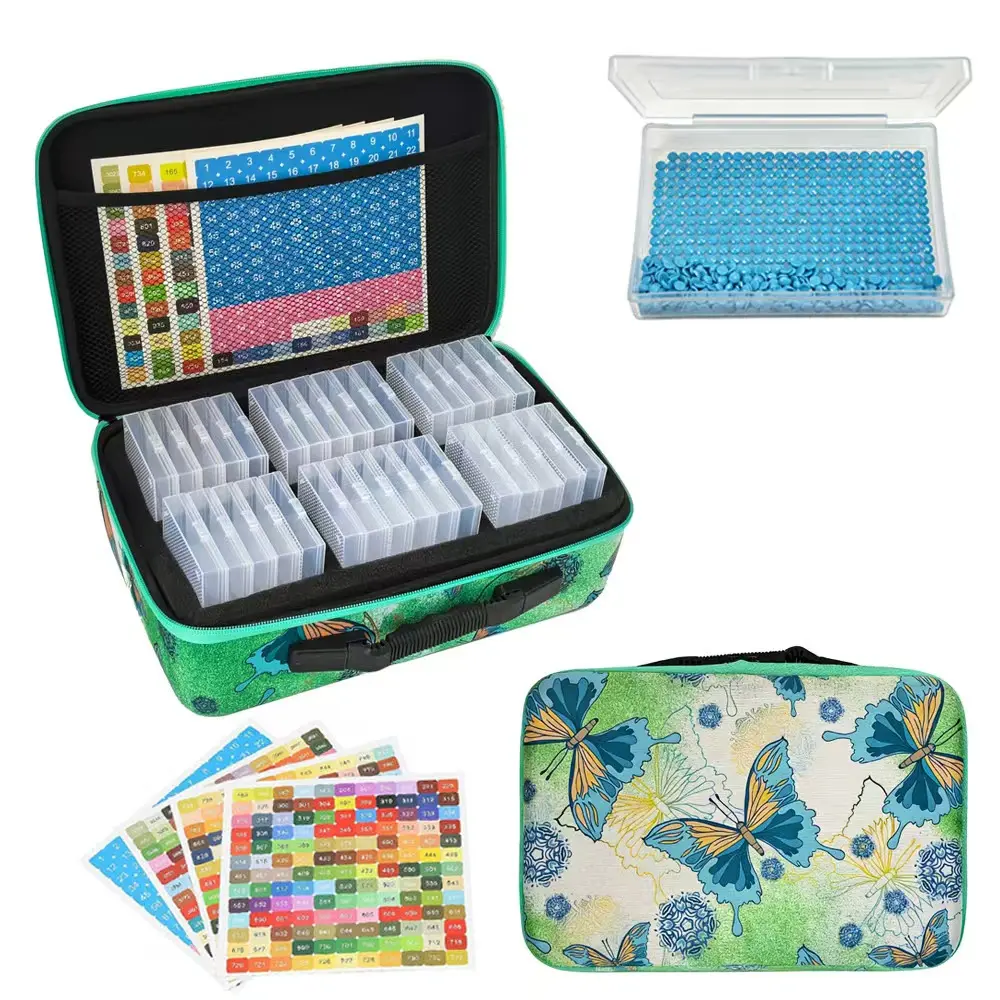 32 Slot Diamond Painting Storage Box Set with Carry Bag, Diamond Pearl Organizer with Stickers,DIY Diamond Painting Kit