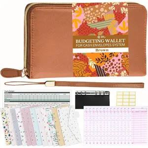 Envelope Wallet Brown All in One Budget System RFID Blocking with 12x Tabbed  Envelopes, 12x Monthly Budget Cards,1x Yearly budget planner sheet Complete  Organizer Set for