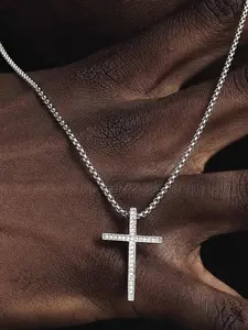 Rhinestone Decorated Cross Pendant Cuban Cross Necklace, Fashion Jewelry for Party, Daily Clothing Decor, Trendy All-match & Exquisite Jewelry for Birthday Gift