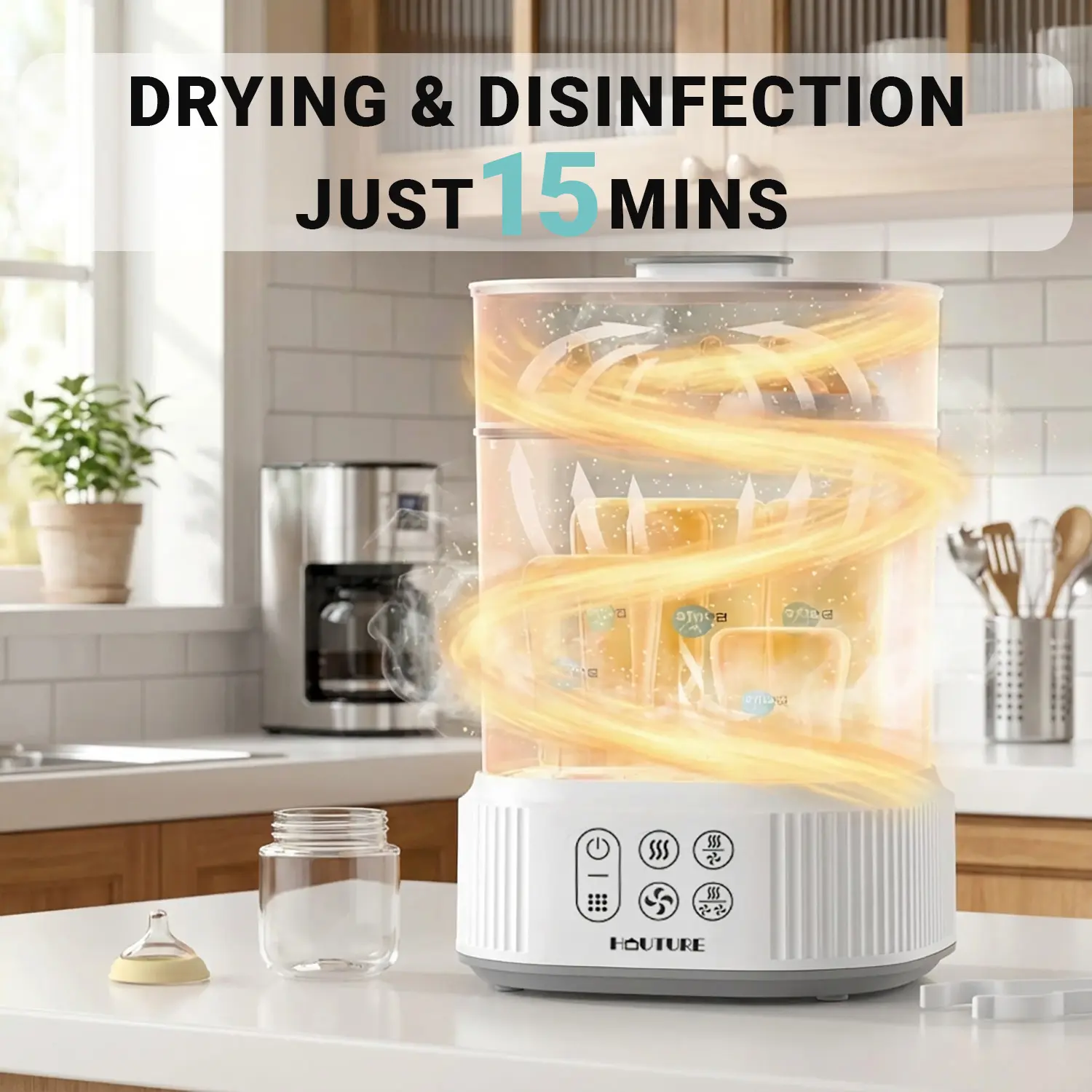 HAUTURE Baby Bottle Sterilizer & Dryer, 2-Tier Large Capacity Steam Sterilizer with 99.9% Germ Protection, Auto Shut-Off & Dry-Boil Protection, All-in-One Sterilizing & Drying Machine for Baby Bottles, Breast Pump Parts & Newborn Essentials