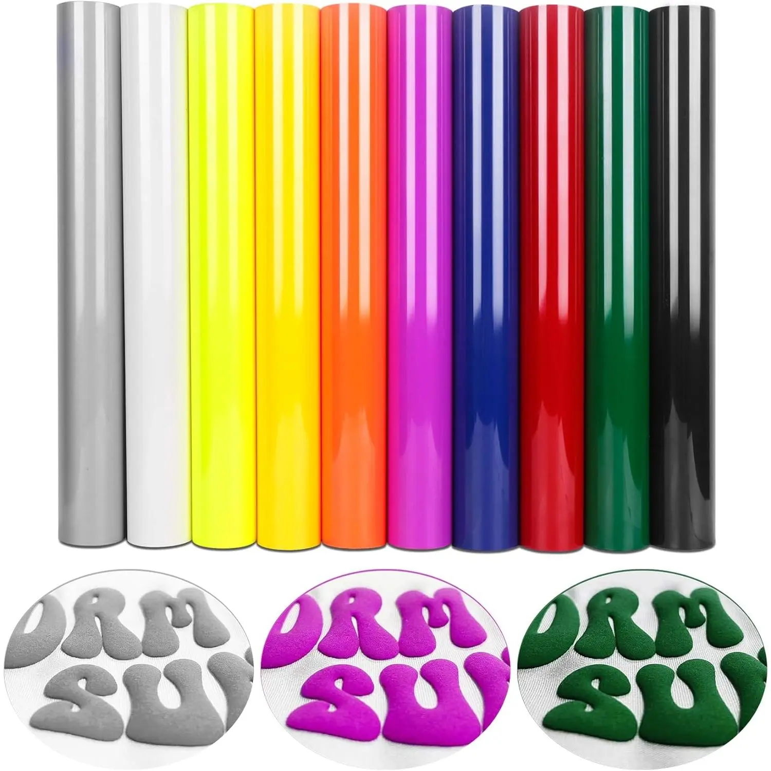 3D Puff HTV Heat Transfer Vinyl 12" x 10" 10 Sheet Pack - Assorted Colors, Iron-On for T-Shirts, DIY Crafts, Compatible with Cricut & All Cutters, Easy Cut & Weed