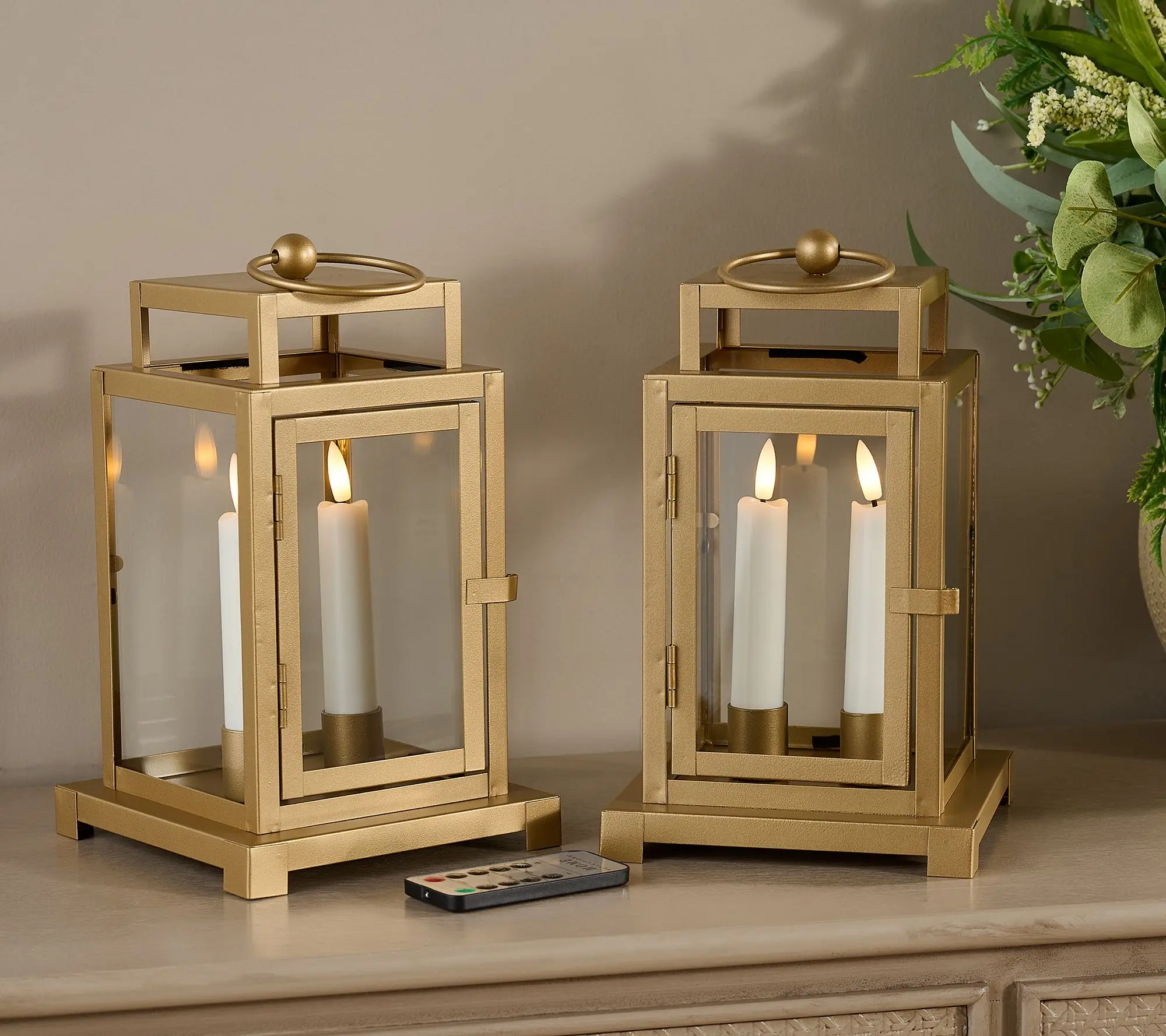 Home Reflections S/2 Mini Metal Lanterns with 2 Taper Candles Home Reflections S/2 Mini Metal Lanterns with 2 Taper Candles