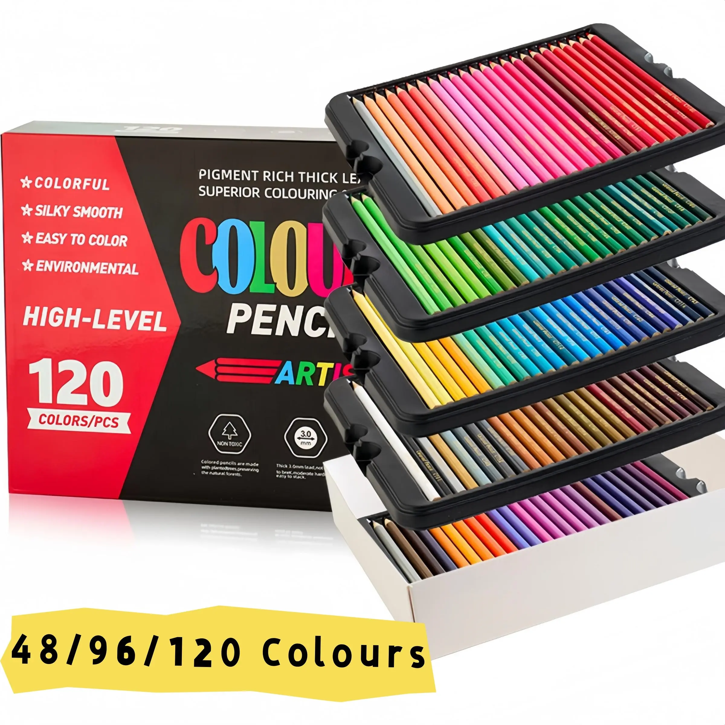 48/96/120 Color Oil-Based Colored Pencils, High Saturation Colors, Art Students' Essential Coloring Pencils, Non-Disposable, Drawing Tools, Art Supplies, Artist Pencil Set