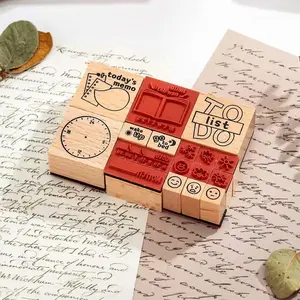 Wooden Date/Weather Stamp Set, Custom Stamp, 14/17/24/32pcs DIY Journal Making Stamps, Scrapbooking & Stamping Supplies for Home School Office