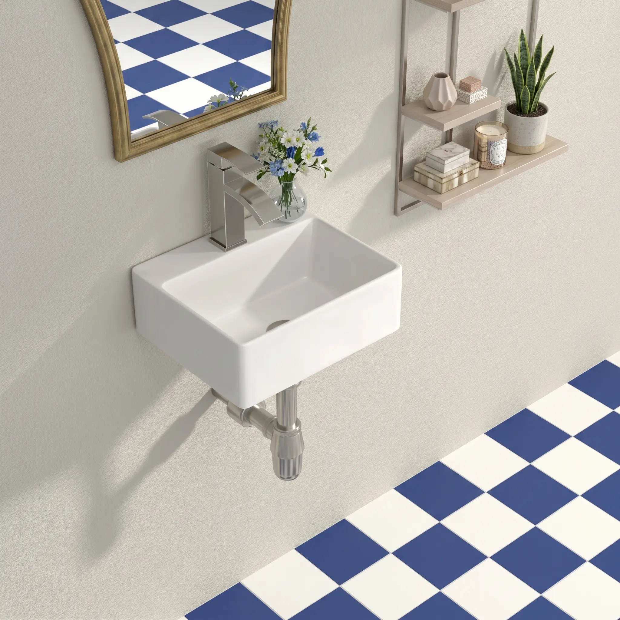 Logmey 13.6" L x 11.6" W Wall Mounted Bathroom Sink, Small Space Saving Rectangular White Ceramic Vessel Sink with Faucet Hole & Mounting Kit,Home Improvement Finds,bathroom remodel