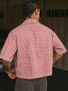 Men's Classic Casual Checked Checkered Plaid Gingham Short Sleeve Shirt, Casual Fashion Wear, Retro Loose Fit Perfect for Summer Vacations, Stylish Holiday Top, Menswear