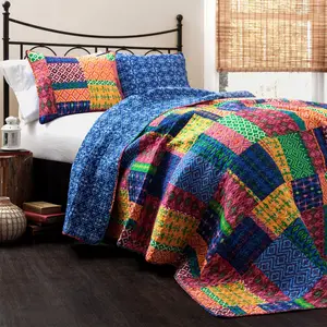Lush Decor Misha 3 Piece Quilt Set - Colorful Quilted Set with Pillows