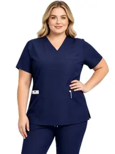 Matte Solid Color Nurse Workwear Two Piece Outfit Short Sleeve & Long Pants Medical Scrub Uniform