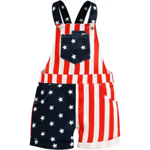 Toddler 4th of July Outfit Girl Boy American Flag Overall Shorts Suspender Denim Jumpsuit with Pocket