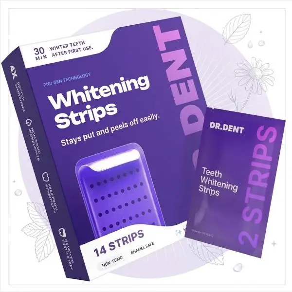 DR.DENT Teeth Whitening Strips (14 Count) | 30-Min Fast Action Brighter Smile | Enamel Safe & Non-Toxic | Sensitive Teeth Friendly