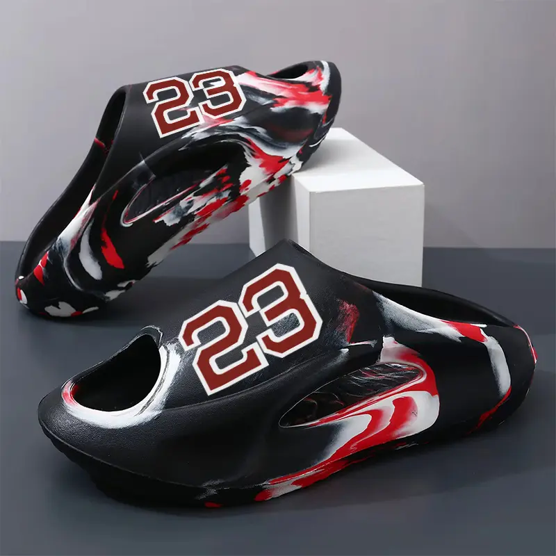 Men's Athletic Slip-On Sandals - Letter Print EVA Upper, Chunky EVA Sole, Cushioned, Lightweight, Anti-Slipping, Breathable Ankle Footwear for Street Casual Wear