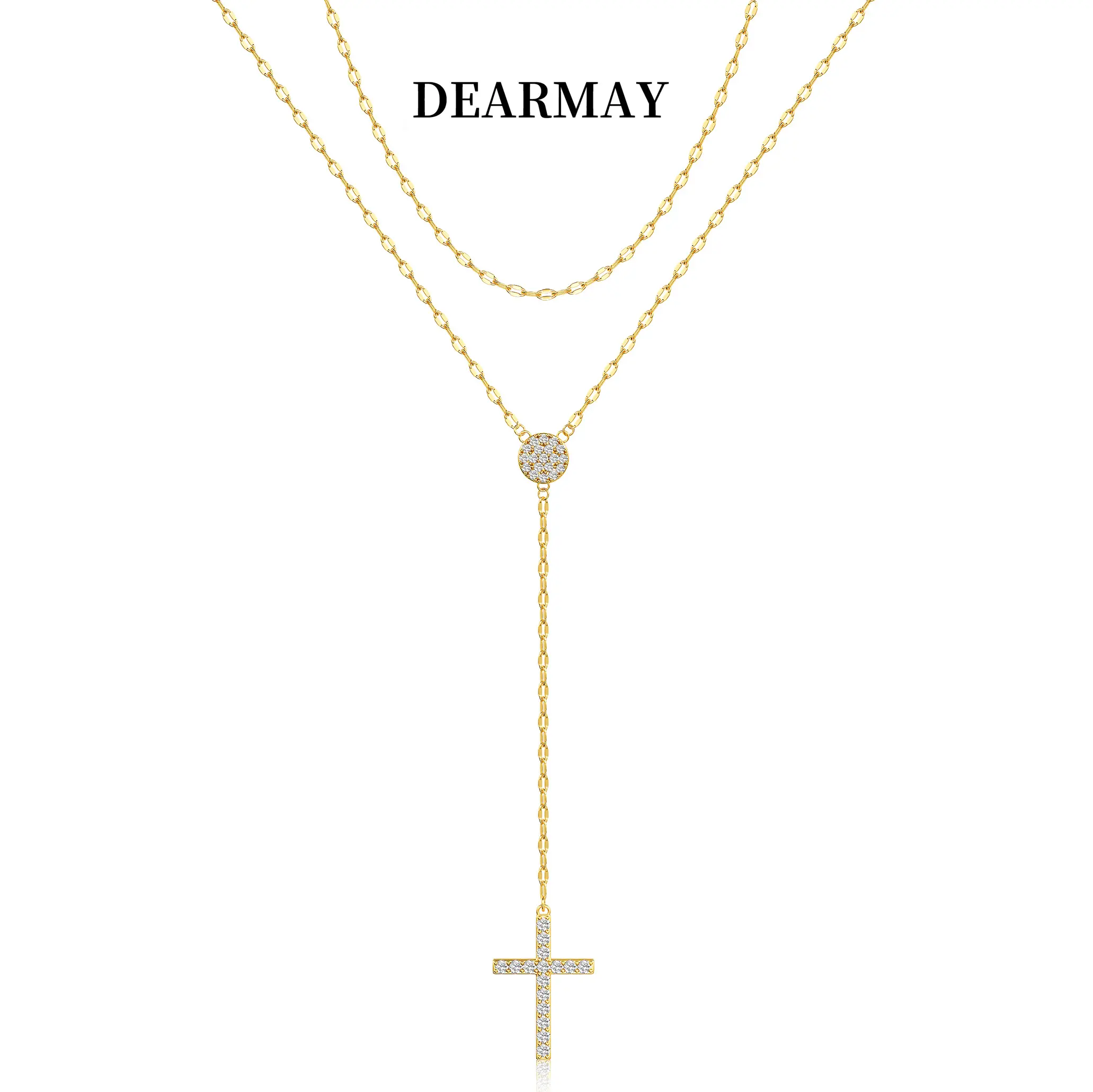 Dearmay Minimal Dainty Cross Earrings Layered Bar Pendant Neckalce Gold Long Y-Necklace Gift for Easter Gold Earrings and Necklaces Set Delicate Lariat Chain Jewelry for Women