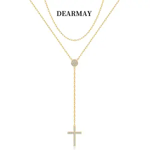 Dearmay Minimal Dainty Cross Earrings Layered Bar Pendant Neckalce Gold Long Y-Necklace Gift for Easter Gold Earrings and Necklaces Set Delicate Lariat Chain Jewelry for Women