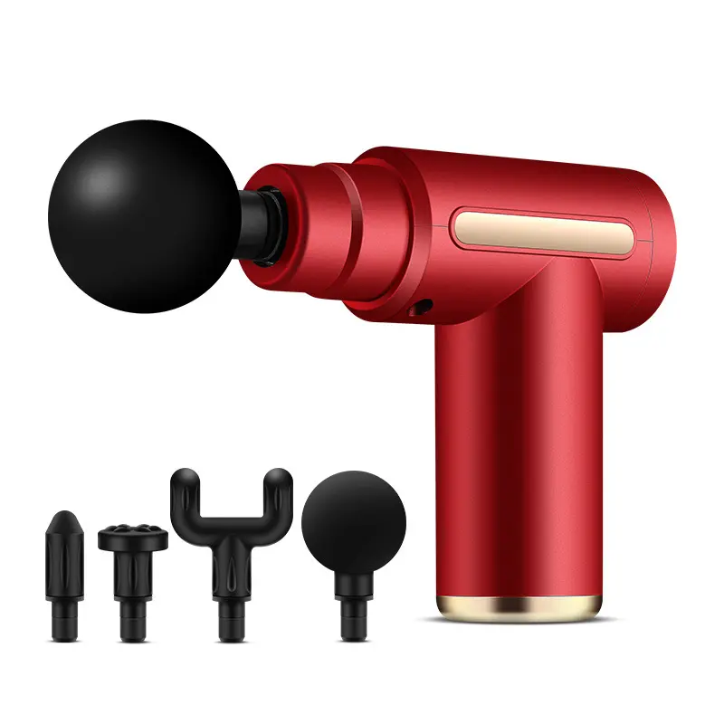 Portable Massage Gun, Handheld Deep Tissue Muscle Massager with 4 Heads, Ultra Quiet Electric Body Massager for Back, Neck & Shoulder Pain Relief, Athletes Workout Recovery, Red