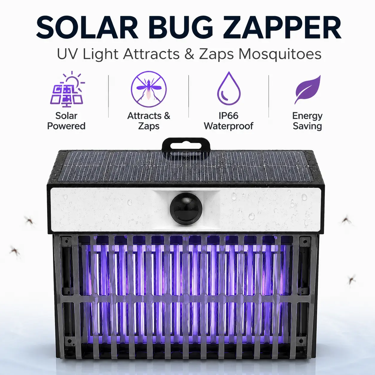 Solar Bug Zapper Outdoor 2500V Electric Mosquito KillerLamp - Motion Sensor Waterproof UV Insect Trap for Yard& Garden