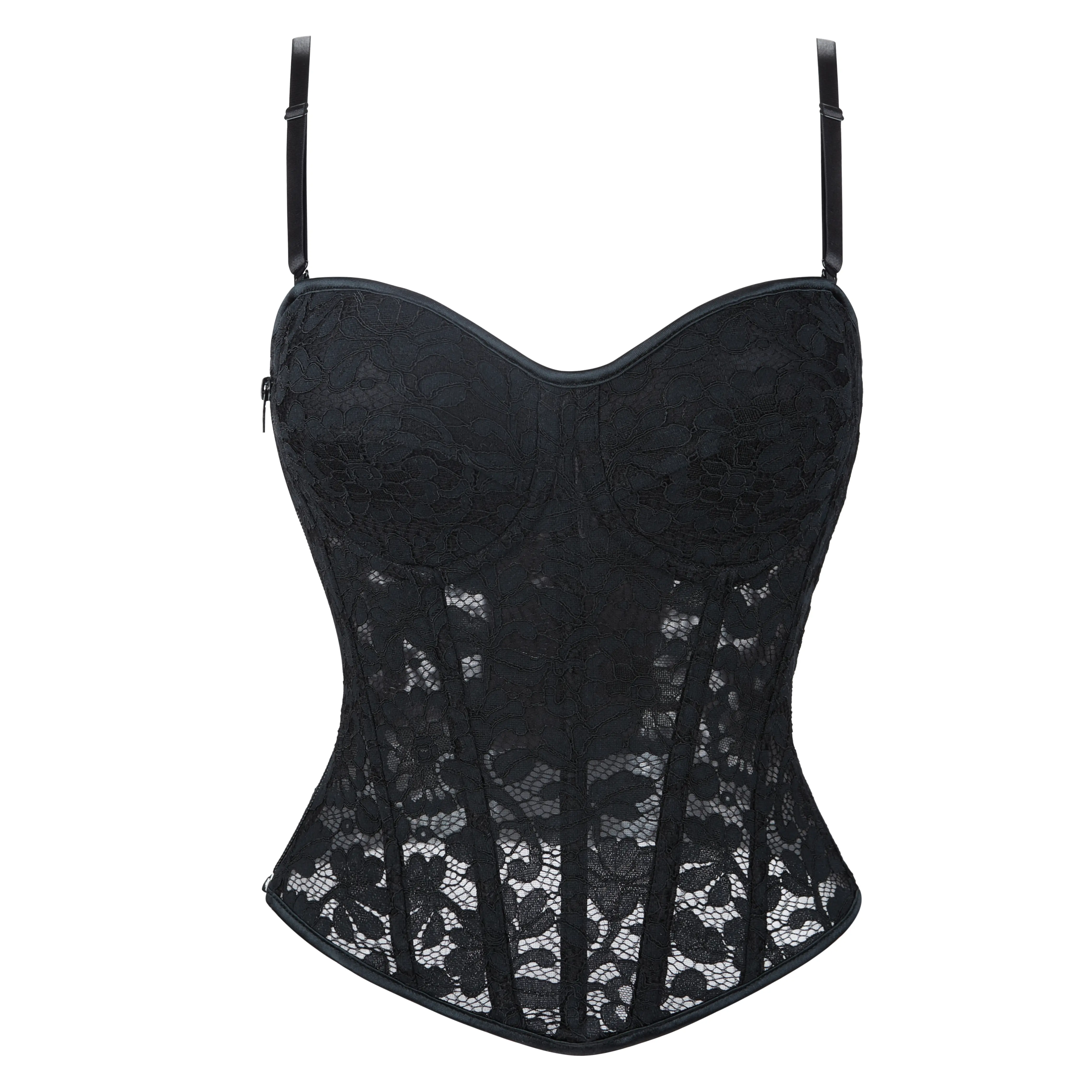 Black Lace Corset Tops for Women Strap Bustier Chic Elegant Shapewear Fashion Womenswear Outfit 580