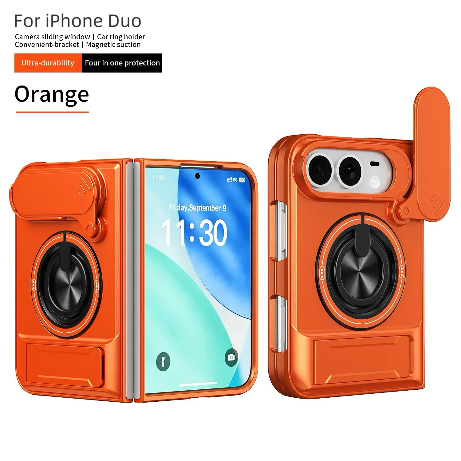 Magnetic Foldable TPU+PC Case for iPhone 18 Duo, Military-Grade Drop Protection, Built-in Camera Lens Cover, Integrated Kickstand, Shockproof Design,techvibes