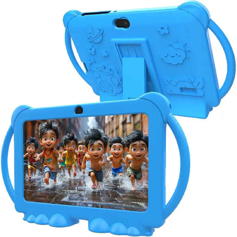 Kids Tablet 7 inch Android 12.0 for Toddler 4GB RAM 32GB ROM Bluetooth IPS Screen Parental Control Dual Camera Shockproof Case Blue Educational Games
