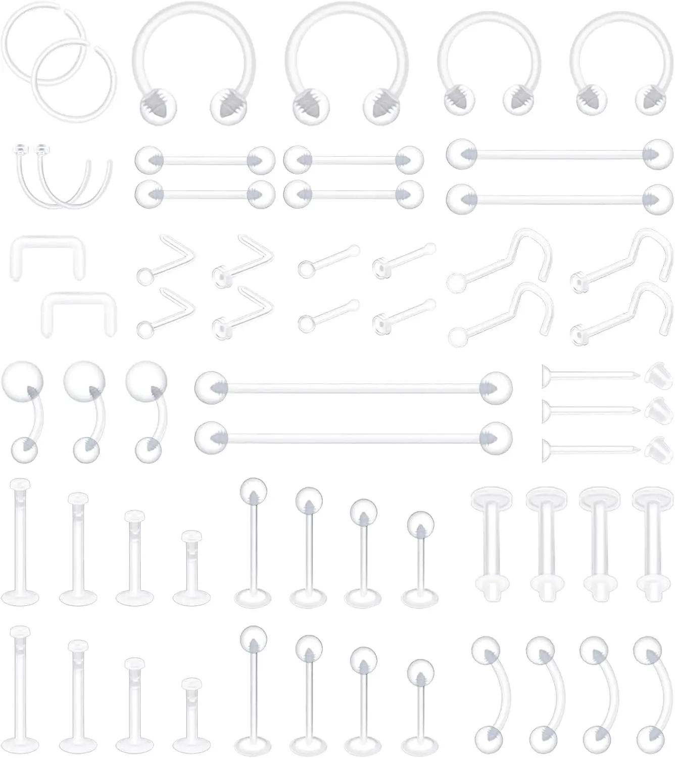 Pcs Clear Piercing Retainers for Surgery Bioflex Plastic Piercing Jewelry for Nose Belly Nipple Tongue Septum Eyebrow Lip Cartilage Tragus Helix Daith Rook Earring Retainer Industrial Bar Rings for Work