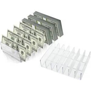 2 Pack Acrylic Money Organizer Cash Trays,7 Section Dividers Money Organizer,Eyeshadow Makeup Palette Organizer,Clear Bill Money Organizer for Cash Envelope Card
