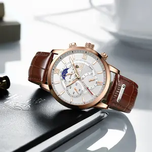 Lige Stylish Men's Business Quartz Watch with Leather Strap and Waterproof Feature analog  watch Brown Leather Strap