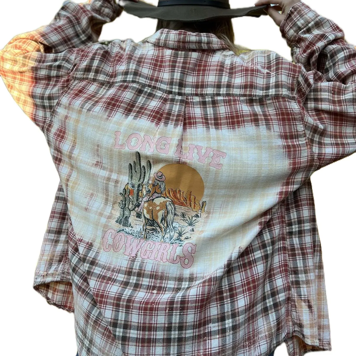 Long Live Cowgirls Bleach Distressed Flannel Button Up Shirt