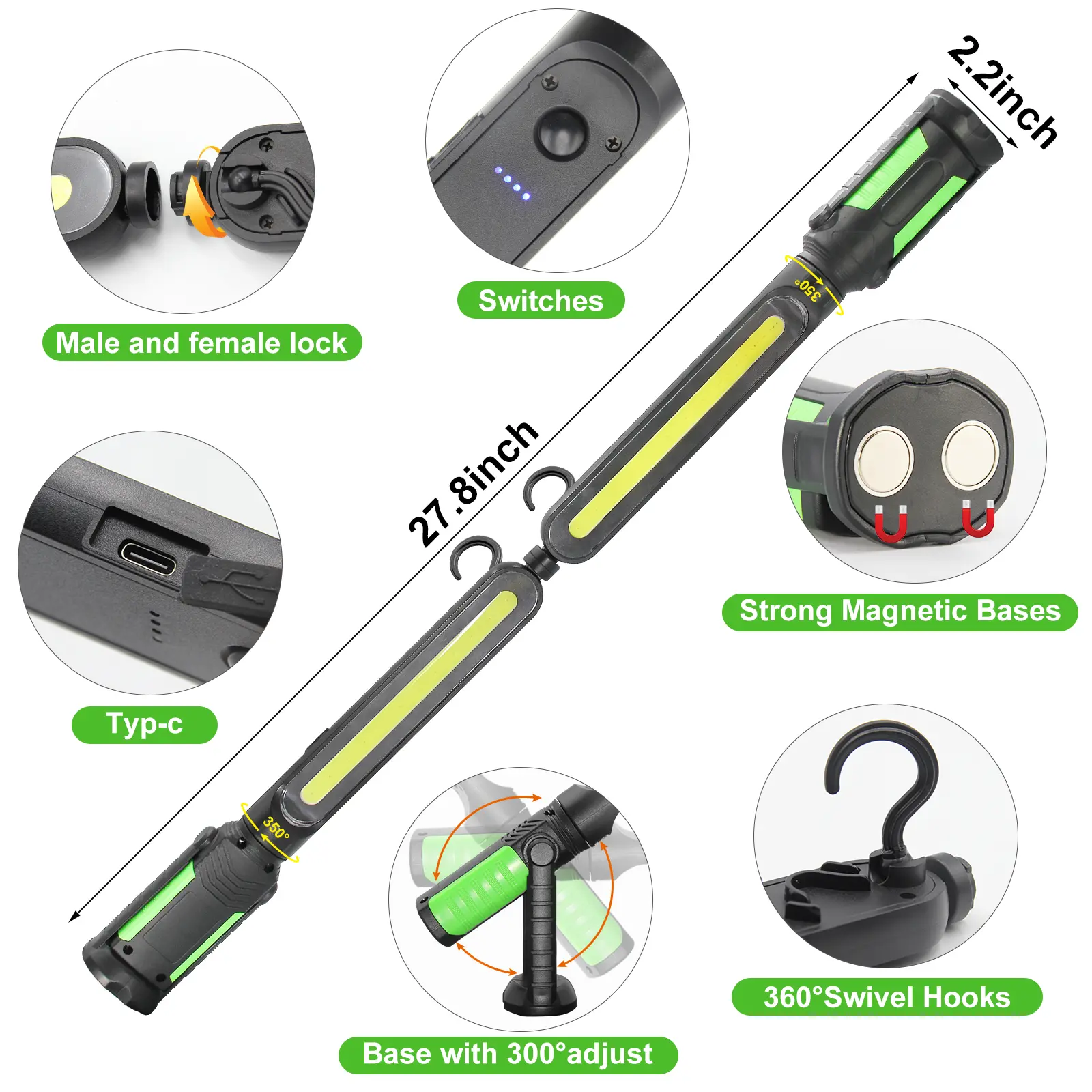 【FathersDayGift】Linkax Rechargeable 2400LM USB Work Light Bar for Mechanics, 4400mAh Battery, Hooks & Magnetic Attachment, LED Car Lights, Vehicle Accessories for Car & Garage Repair Tools