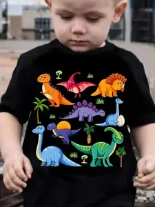 Cartoon T-Shirt for Boys And Girls Dinosaur Pattern Breathable And Comfortable Short Sleeve Round Neck Top 1-8 Years Old Summer Wear