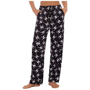 Skull Crossbones Pajama Pants For Men Women Gothic Skeleton Print Sleepwear Casual Loose Fit Comfy Pjs Bottoms For All Seasons Sporty Soft Breathable Lounge Trousers For Home Fashion