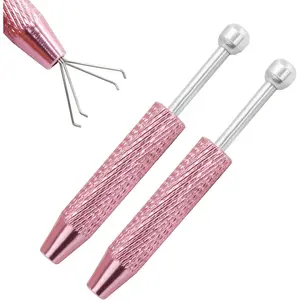 4-Prong Piercing Ball Grabber Tool - 1 Pack Stainless Steel Tweezers for Small Item Retrieval and Jewelry Crafting - Pink
