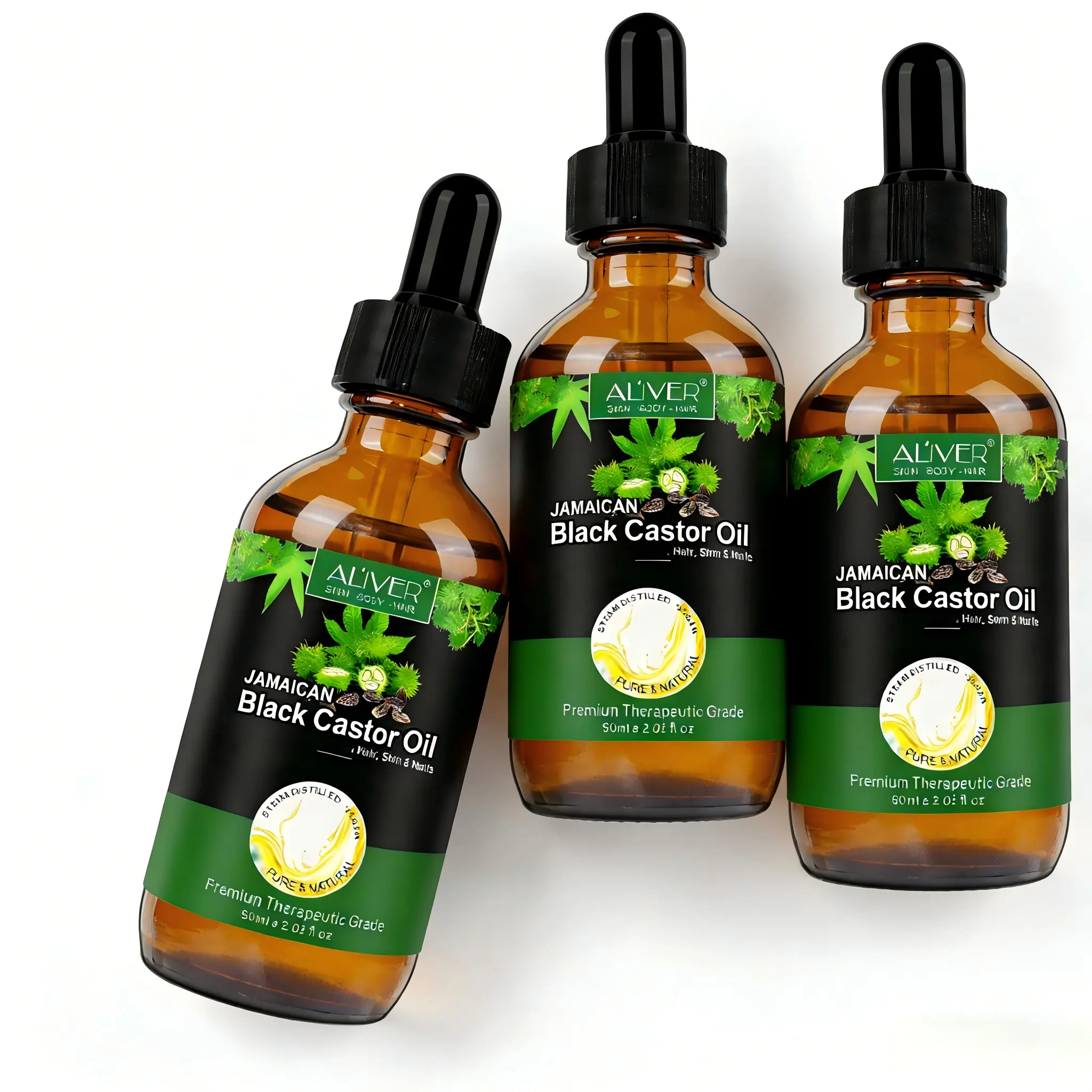 ALIVER Jamaican Black Castor Oil (Value Pack), Haircare, Skincare Massage Oil with Castor Oil Pack, 2.02 fl oz