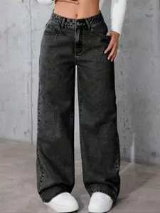 Women's Casual Loose Straight Leg Washed Denim Jeans, Pocket, Simple Style, Comfortable Fit, Perfect for Everyday Wear, Pants