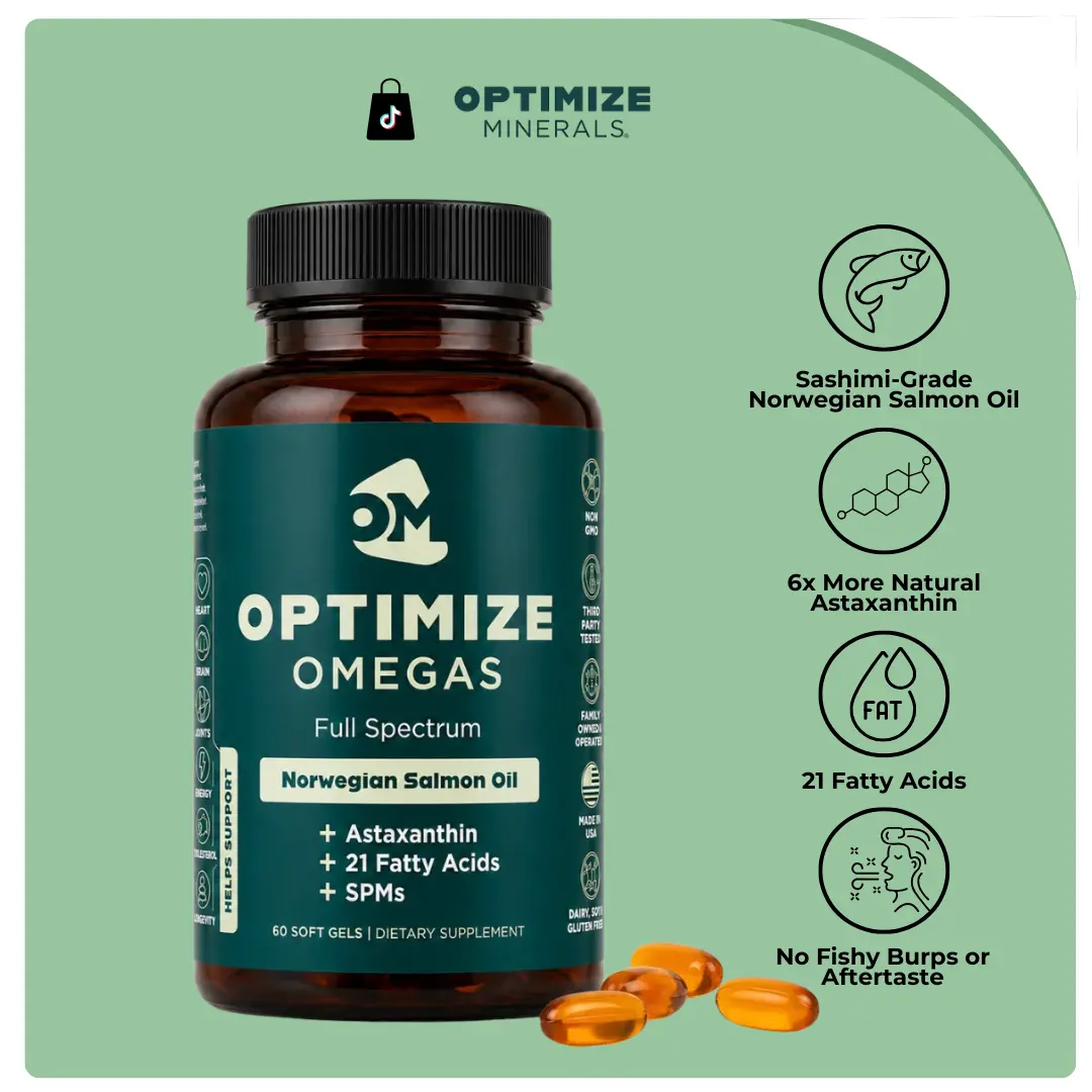 Optimize Omegas Fish Oil Softgels, Optimize Omegas Full Spectrum Norwegian Salmon Oil 2000mg with Astaxanthin, EPA DHA DPA, Non-GMO, Made in USA, 60 Count