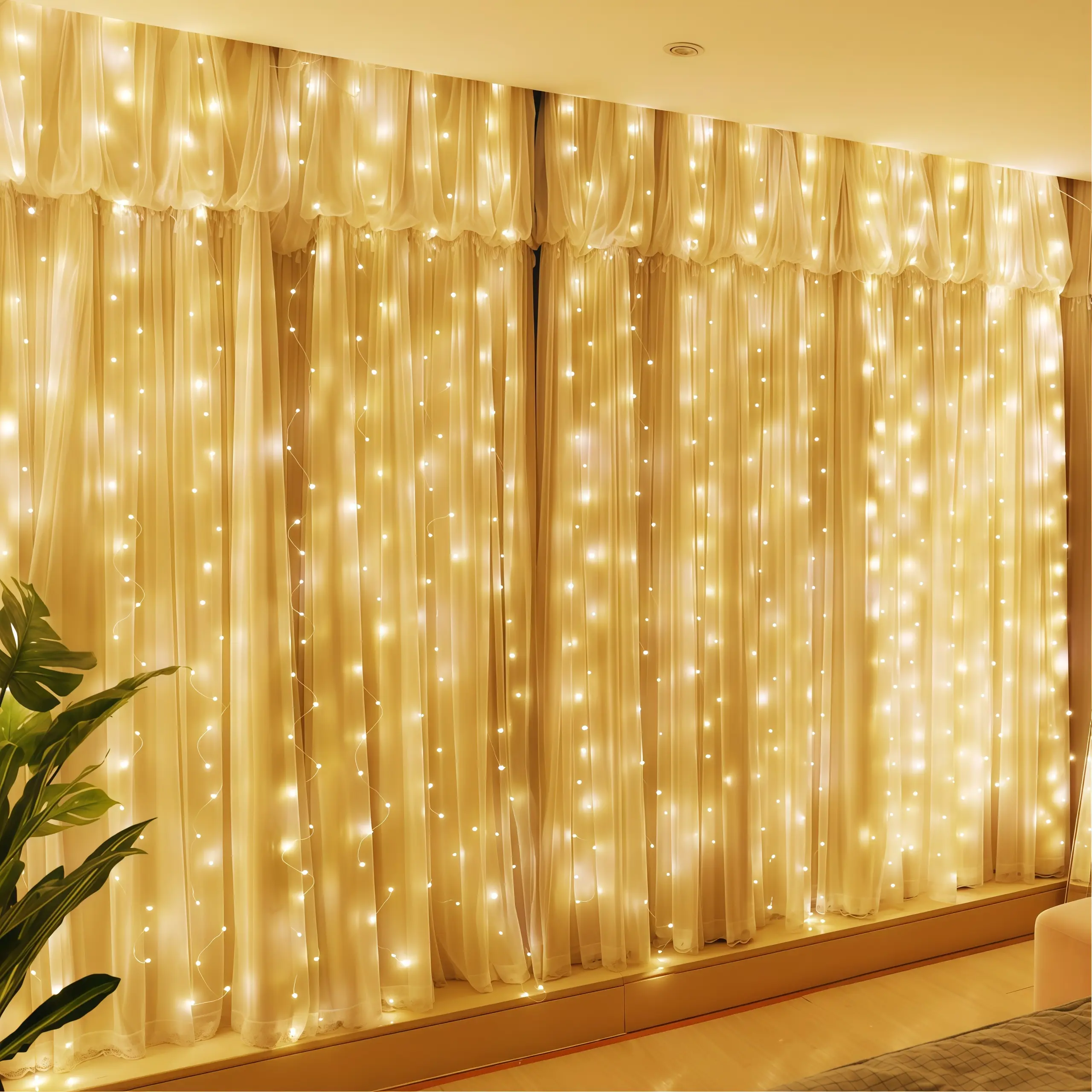 USB-Powered LED Curtain Light String with Remote Control - 8 Lighting Modes, 3M*2M Festive Decorative Light for Weddings, Bedroom Aesthetic Home Decor