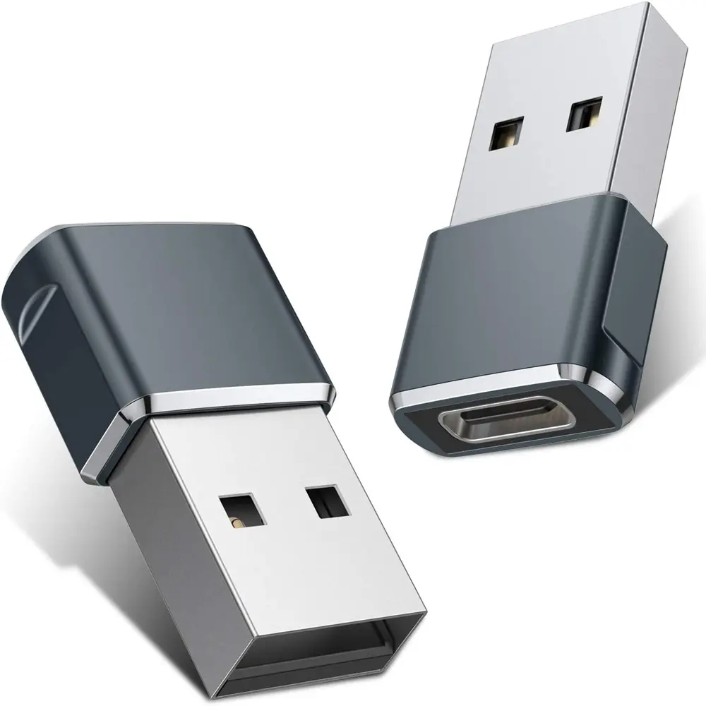 2-Pack USB-A Male to USB-C Female Adapter Pair, Mobile Device Type-C Charging Port Converter for Apple Watch Ultra/7/8/SE, iPhone 14/13/12/11 Plus Pro Max (Gray) Cellphone Electronic