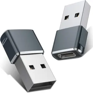 2-Pack USB-A Male to USB-C Female Adapter Pair, Mobile Device Type-C Charging Port Converter for Apple Watch Ultra/7/8/SE, iPhone 14/13/12/11 Plus Pro Max (Gray)