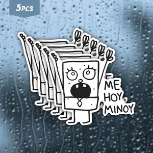 5Pcs "Me Hoy Minoy" Doodlebob Waterproof Vinyl Sticker, SpongeBob Meme Character Self-Adhesive Decal, Funny Stickers, Suitable For Water Bottles, Laptops, Journals, Ideal For SpongeBob Fans, 90s Kids And Meme Vibe Enthusiasts