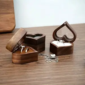 Wooden Heart-Shaped Jewelry Box - Ring Display, Storage Holder for Wedding, Engagement Couples