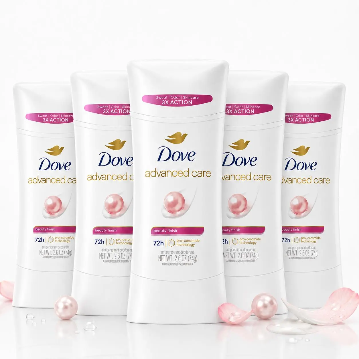 Dove Advanced Care Antiperspirant Deodorant Stick, Pro-Ceramide Technology for Sensitive Skin, 72H Protection, Beauty Finish Scent, Body Care Fragrance, 2.6oz Multi-Pack