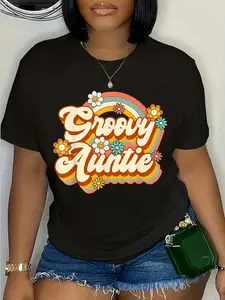 100% Cotton Retro Groovy Auntie Family Birthday 60s 70s Hippie Costume T-Shirt