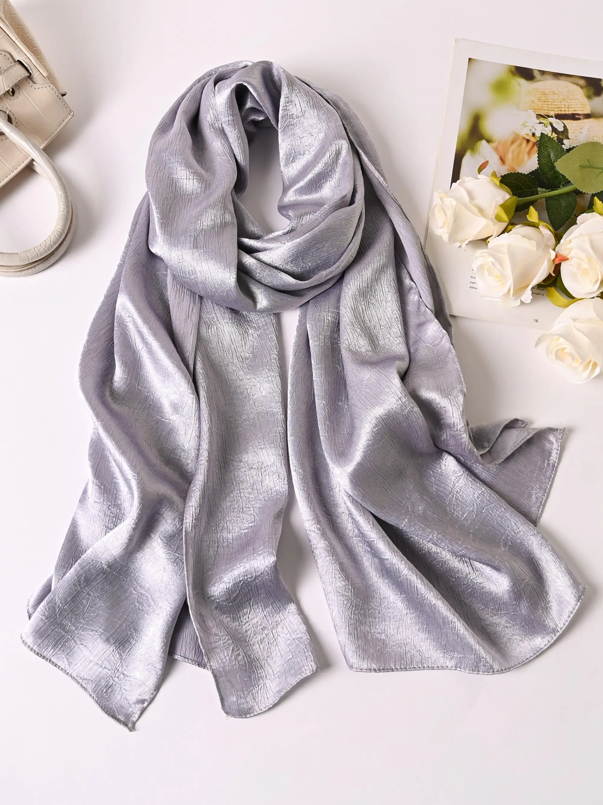 Solid Color Satin Polyester Scarf, Elegant Modern Casual Soft Smooth Wrap Shawl for Evening Party, Chic Fashion Accessories for Women & Men