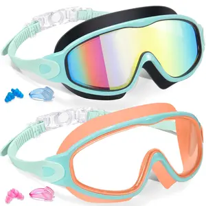Kids Swimming Goggles, 2 Counts/set Anti-fogGoggles with Earplugs, Wide Vision DesignComfortable Silicone Material Goggles for Boys &Girls, Diving Swimming Goggles, Water Goggles, Swimming Accessories