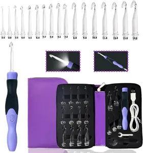 Lighted Crochet Hooks Set 2.5mm~14.0mm, 17 Sizes Light Up Crochet Hooks with Case  crochet ergonomic