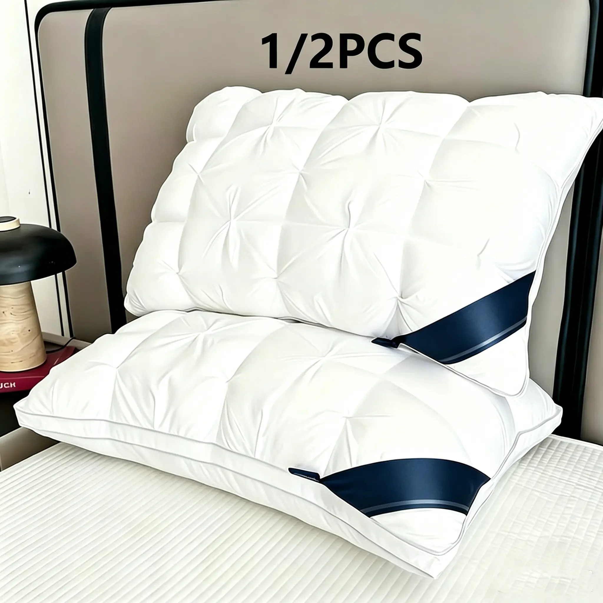 1-2 pieces of high-end five-star hotel-quality pillows - Deep sleep neck support, non-deforming high pillow core, suitable for all seasons, low-allergy polyester fiber pillowcase, machine washable, suitable for bedrooms / campers and other places